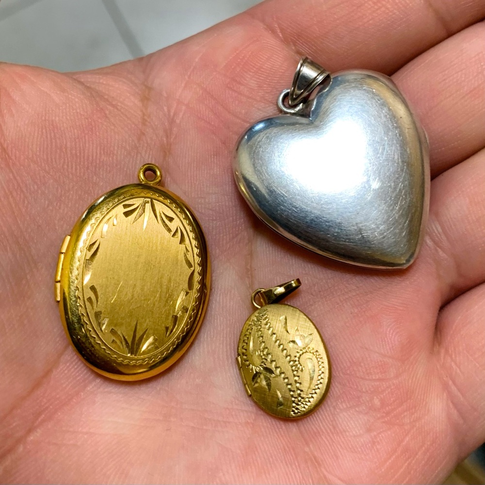VINTAGE 14k GOLD FILLED & STERLING SILVER LOCKETS 3 PIECES